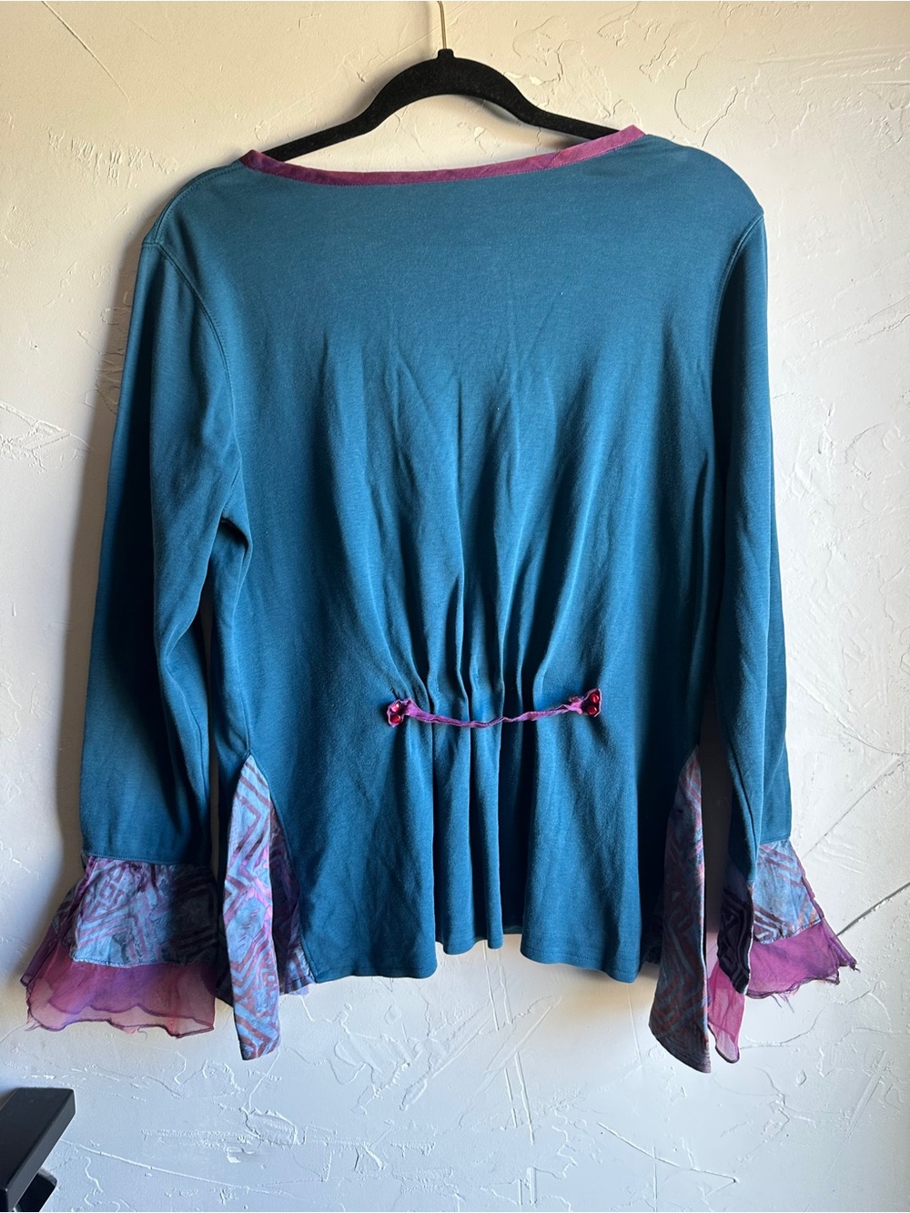Teal Purple Fairy Grunge Boho Layered Bell Ruffle Sleeve Top Whimsigoth Sz L - Picture 8 of 12